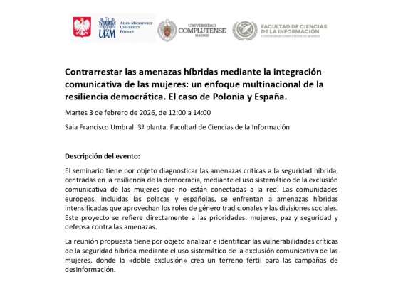 3/Febrero 2026/Madrid. Cómo la desinformación aprovecha la brecha digital de las mujeres para vulnerar la resiliencia democrática en Polonia y España
